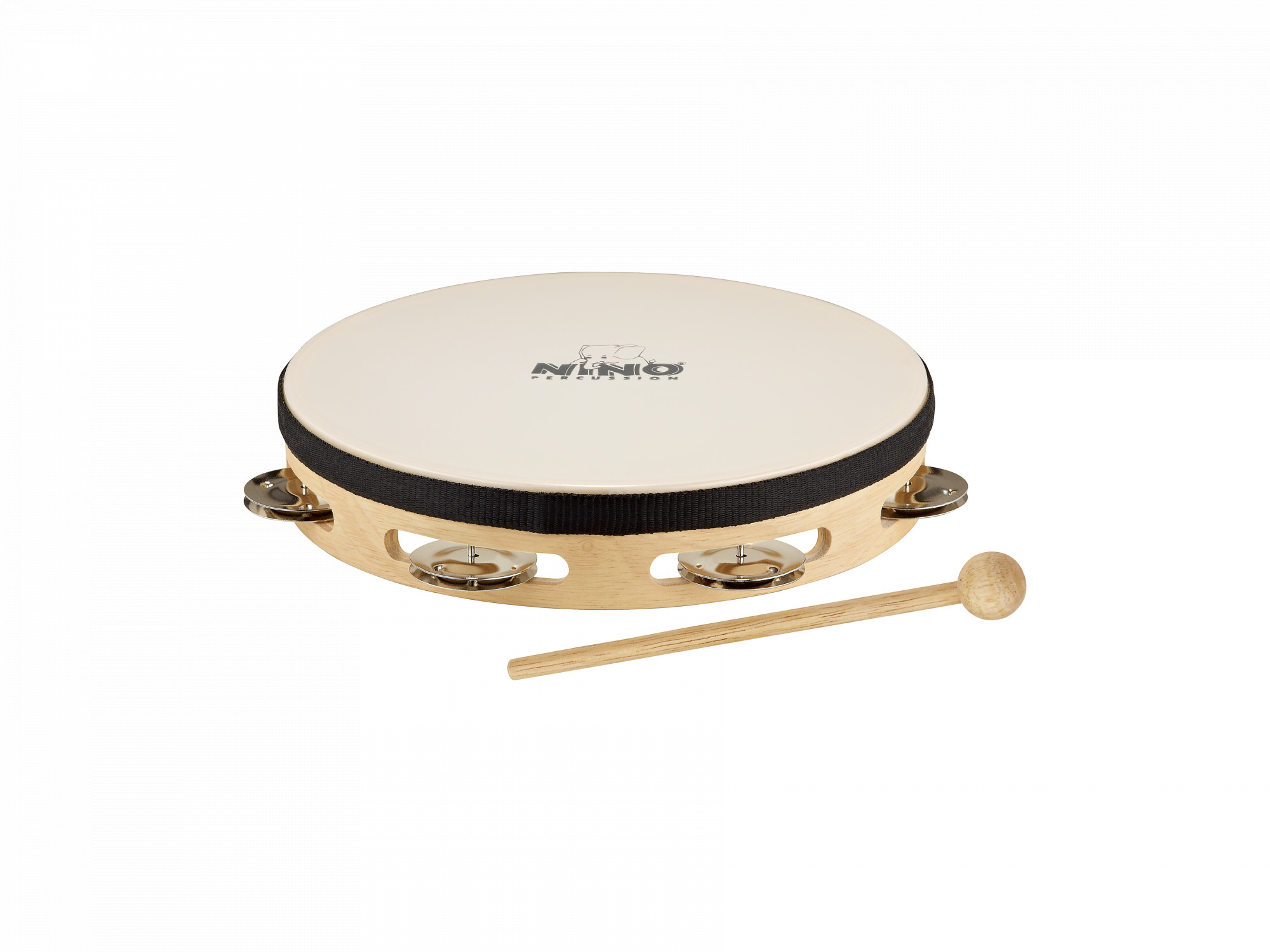 NINO Percussion Holz Tambourine - 8", einreihig - fellbezogen
