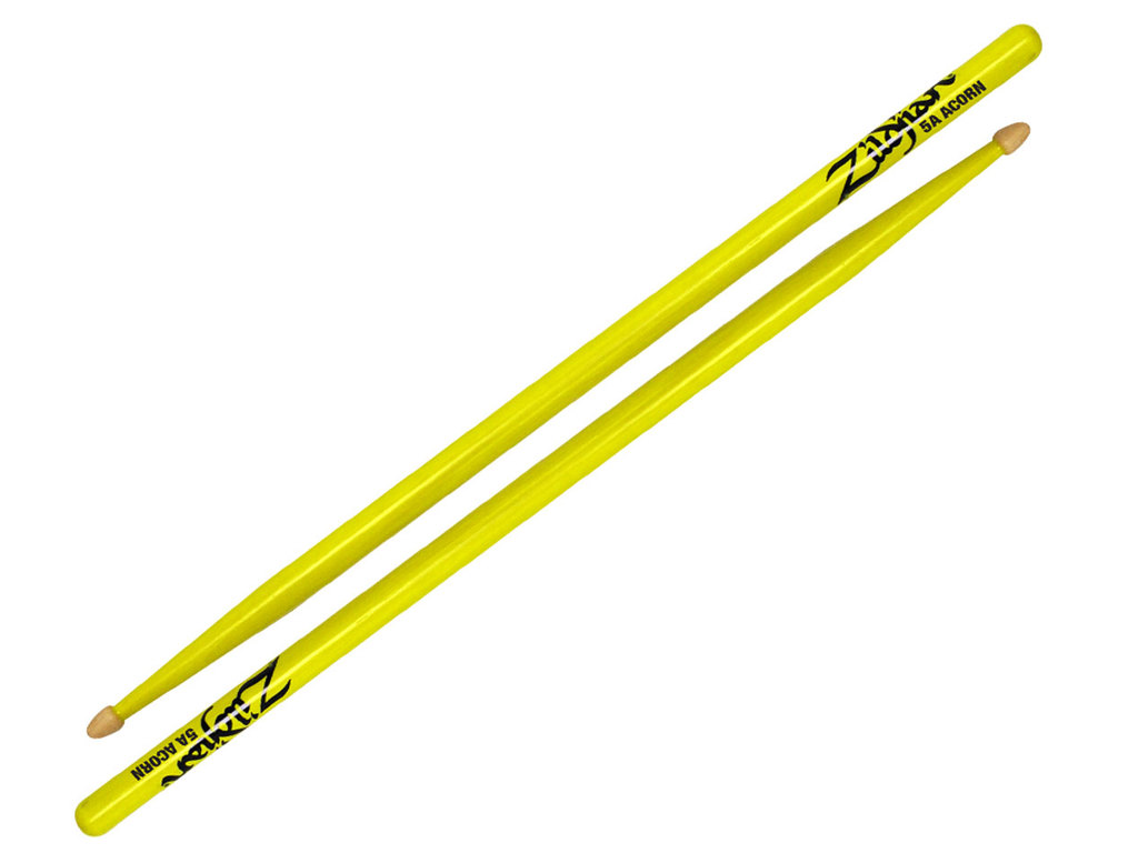 ZILDJIAN Drumsticks 5A Acorn Hickory Wood Tip Serie Neon Gelb