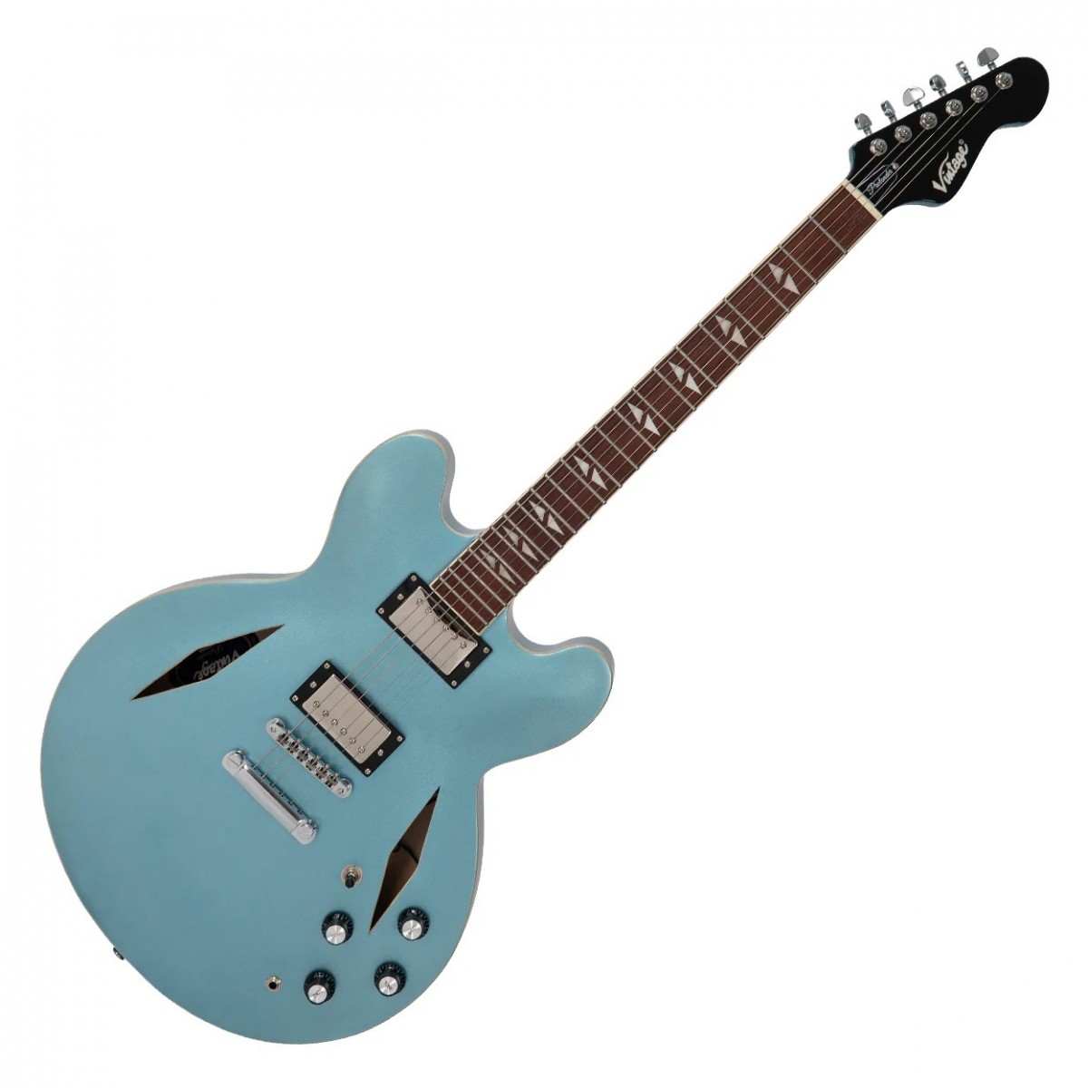 VINTAGE VSA550 "Pretender" Semi Hollow, Gun Hill Blue