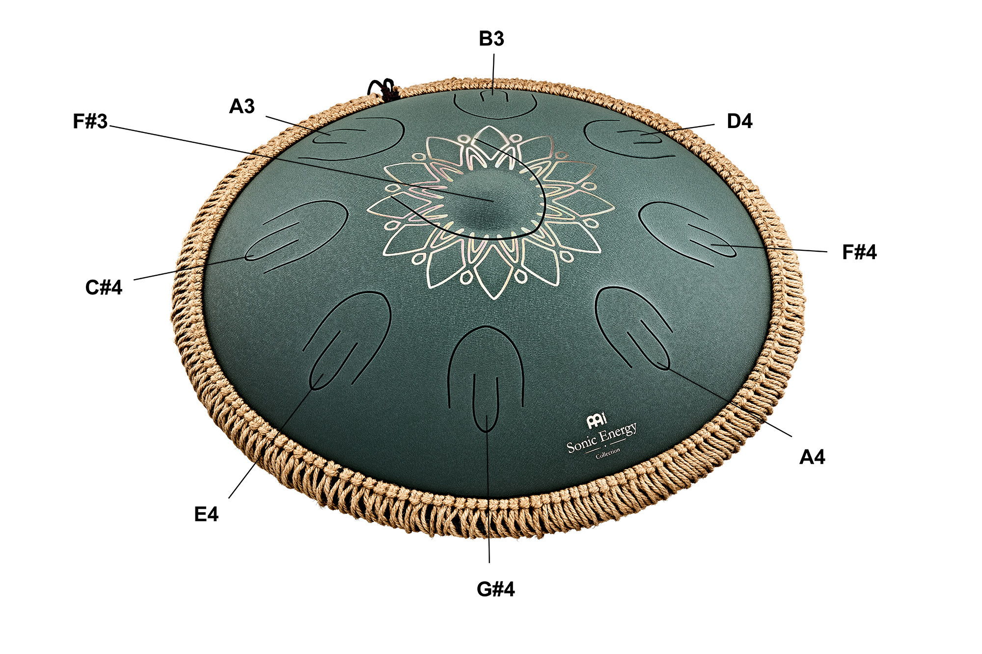 MEINL OSTD4DGE Sonic Energy 16" Octave Steel Tongue Drum – Fis Moll, 432 Hz, Dunkelgrün
