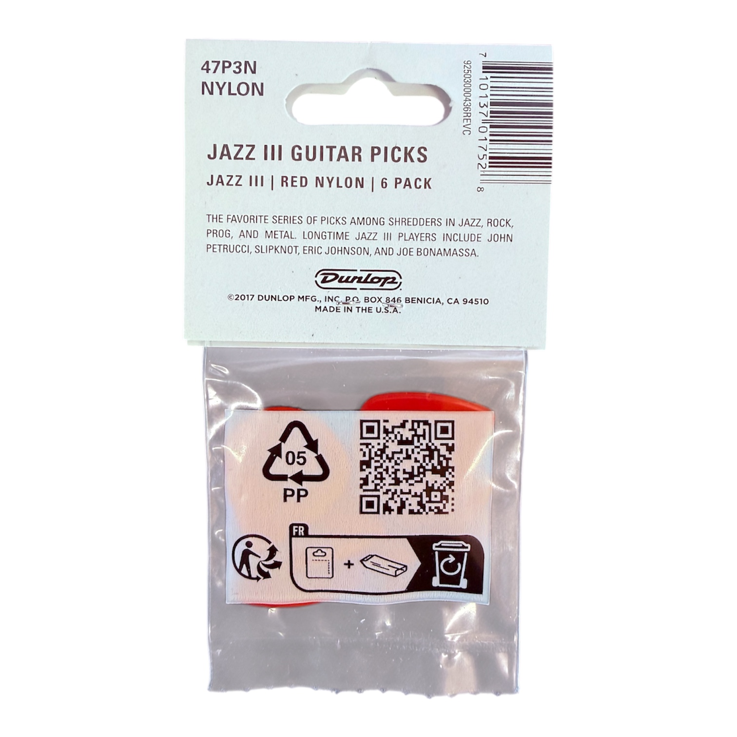 DUNLOP Jazz III Nylon Pick's Pack Plektrum Set