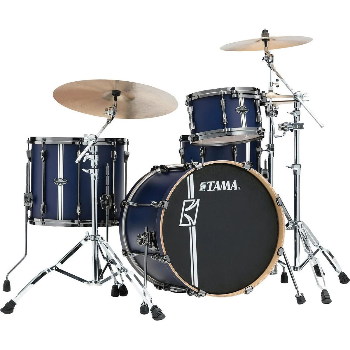 TAMA Superstar Hyper-Drive Duo Kit 4teilig - mit 14x10" Duo Snare Satin Blue Vertical Stripe