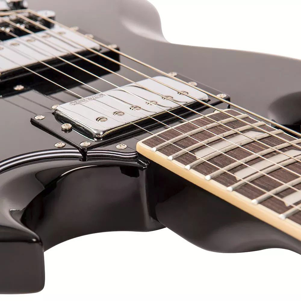 VINTAGE Reissued VS6B Gloss Black SG-Style E-Gitarre