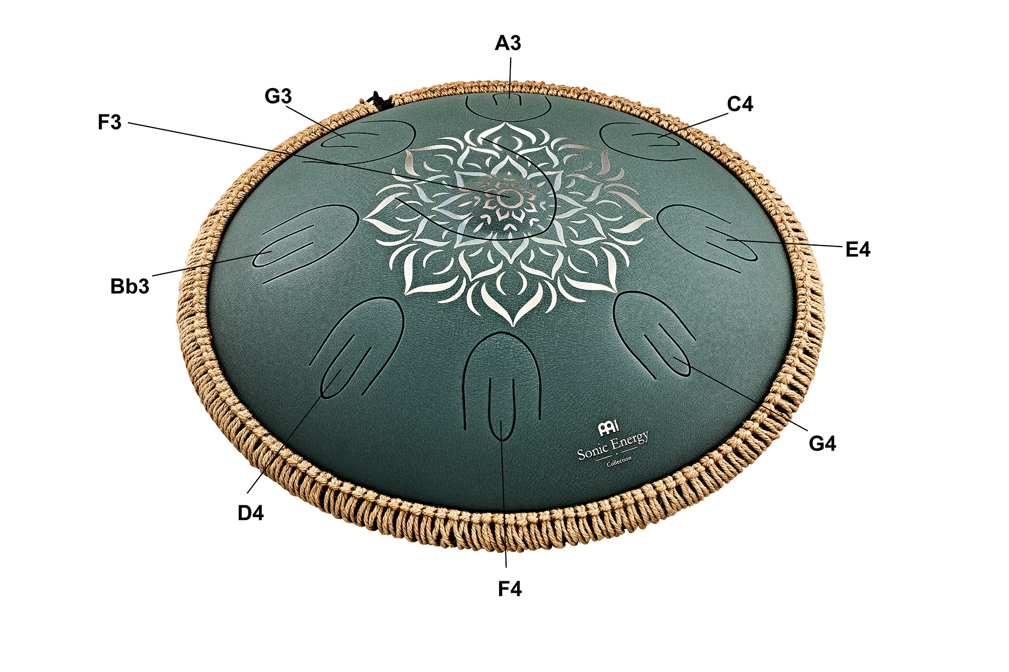 MEINL Sonic Energy OSTD3DGE  16" Octave Steel Tongue Drum, F Dur, 9 Töne, 432 Hz
