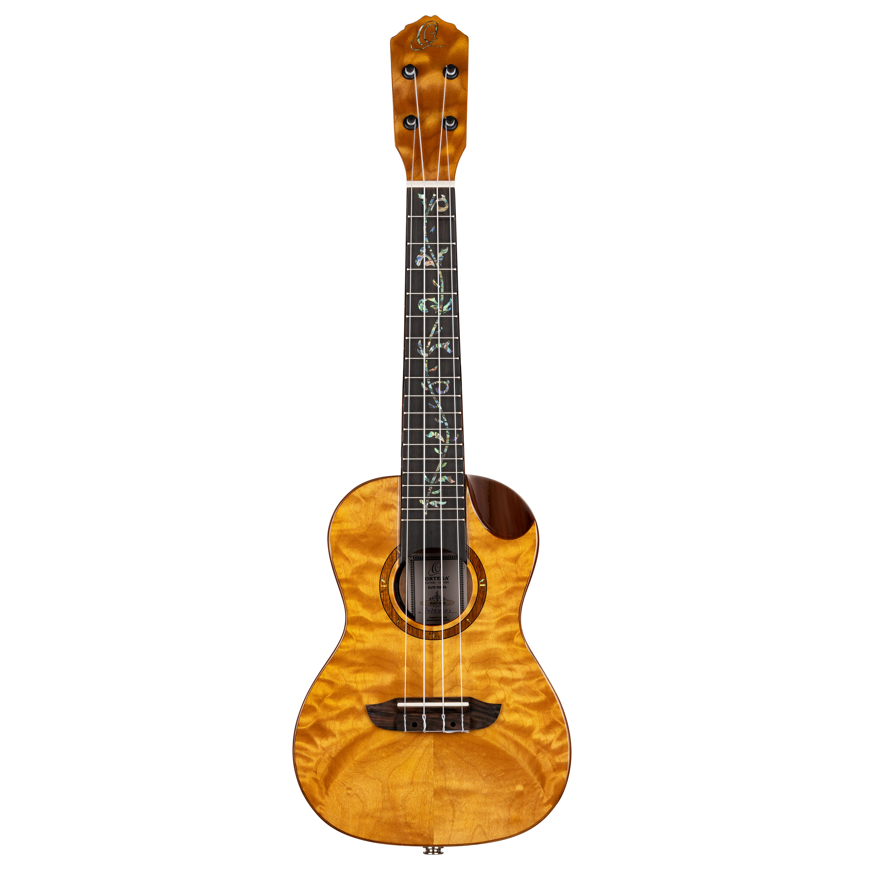 ORTEGA RUET-QMA Elite Series Konzert Ukulele 4 String - massive Wölkchenahorndecke + Bag